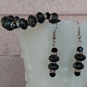 Dark Grey Labradorite and Rhinestone Earring Brace